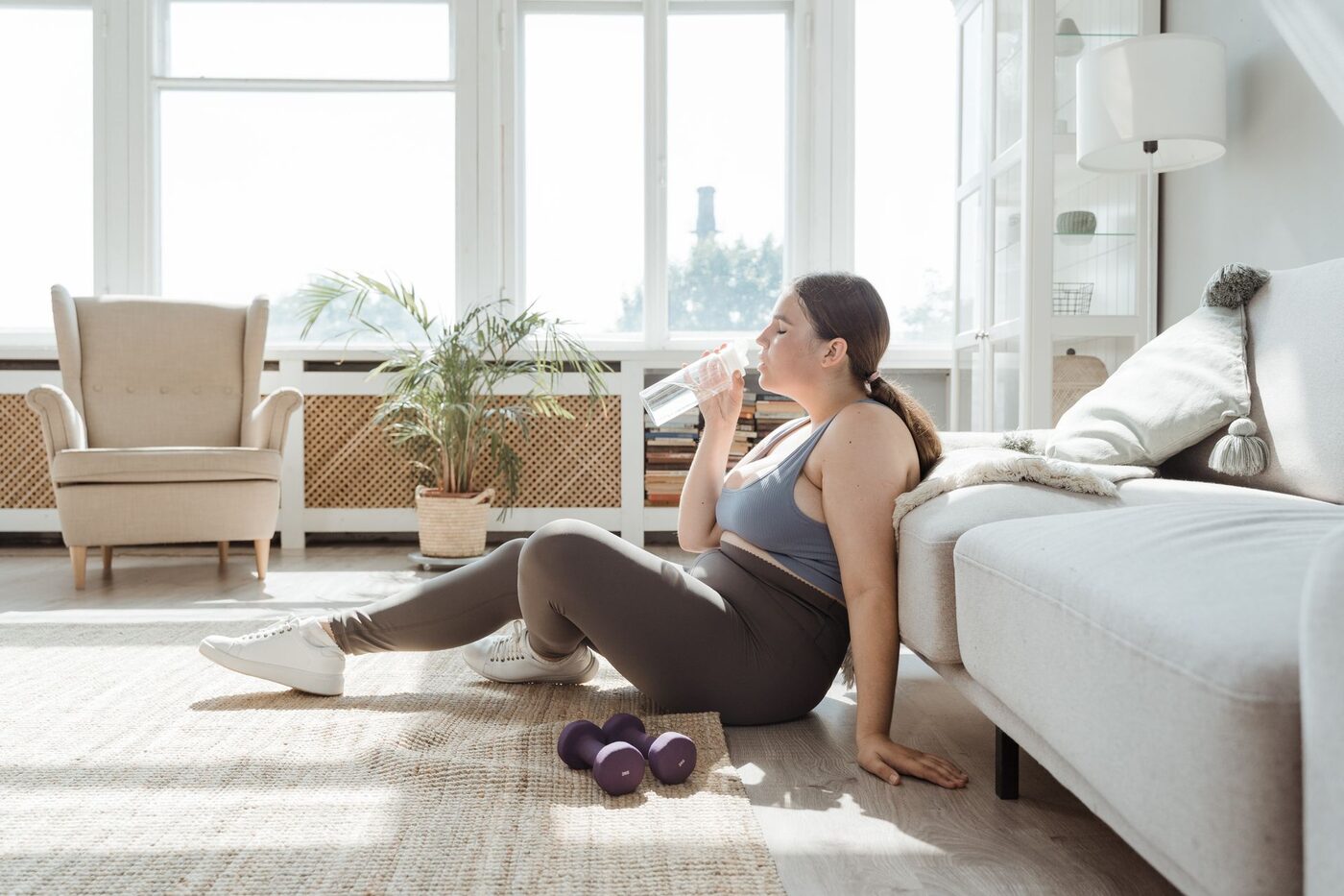 Woman doing home strength training
