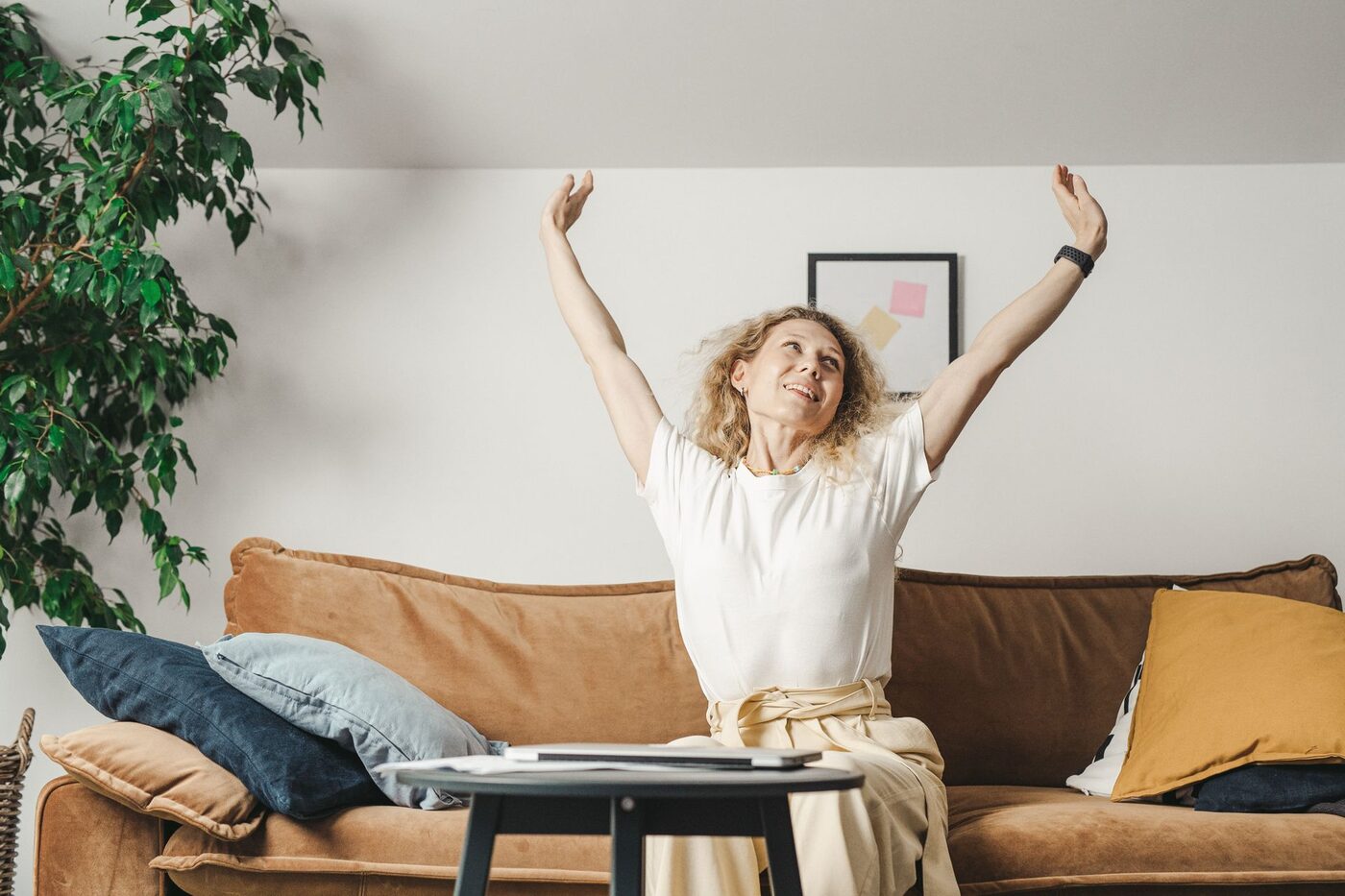 Woman feeling relieved and joyful
